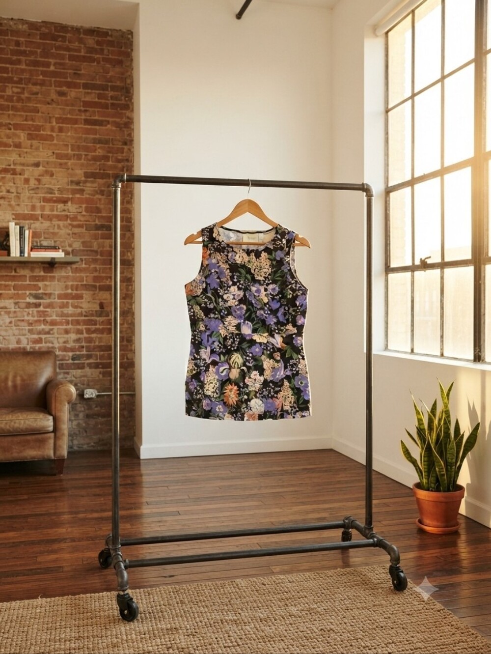 Mauve Black Floral Sleeveless Tunic Top